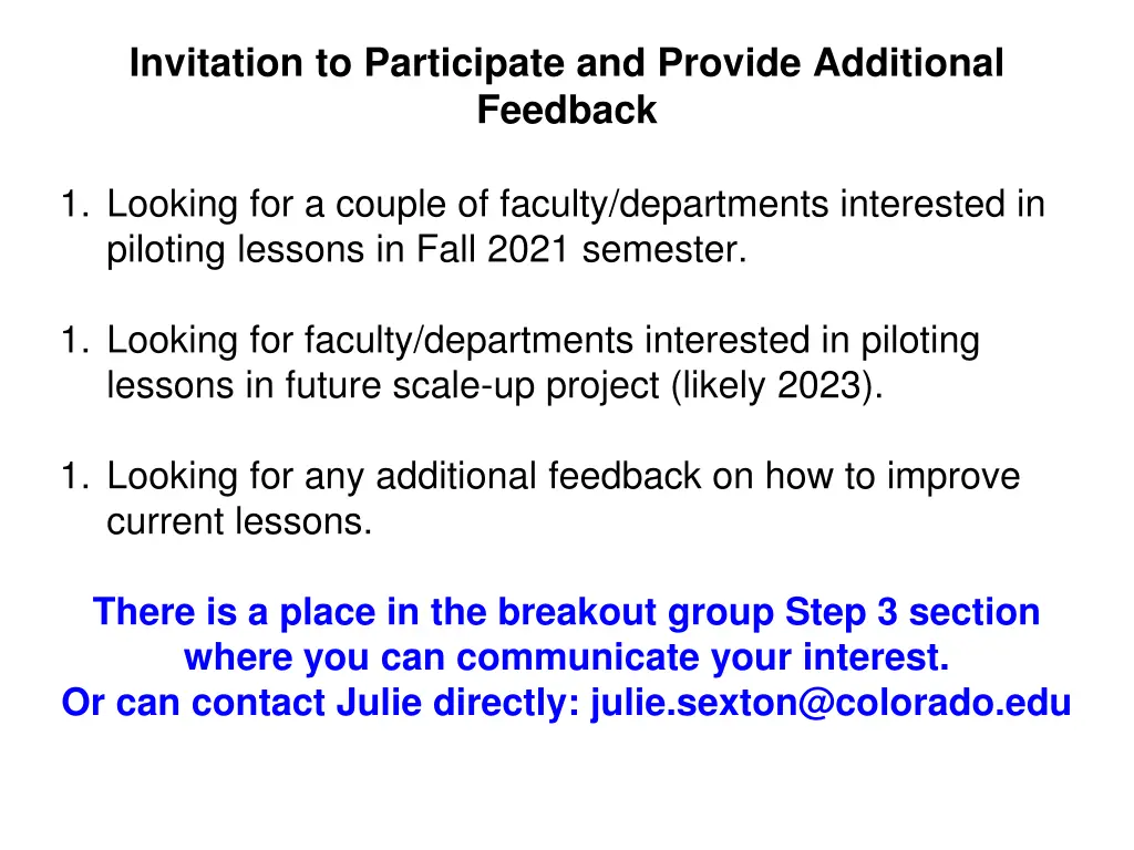 invitation to participate and provide additional