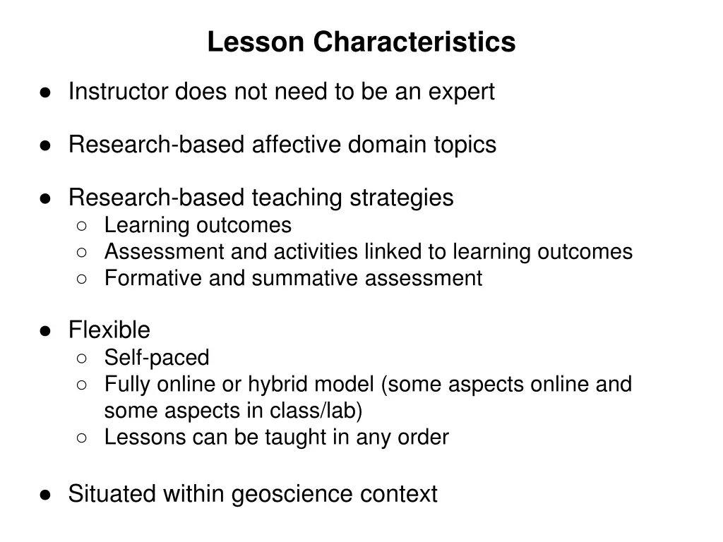 lesson characteristics