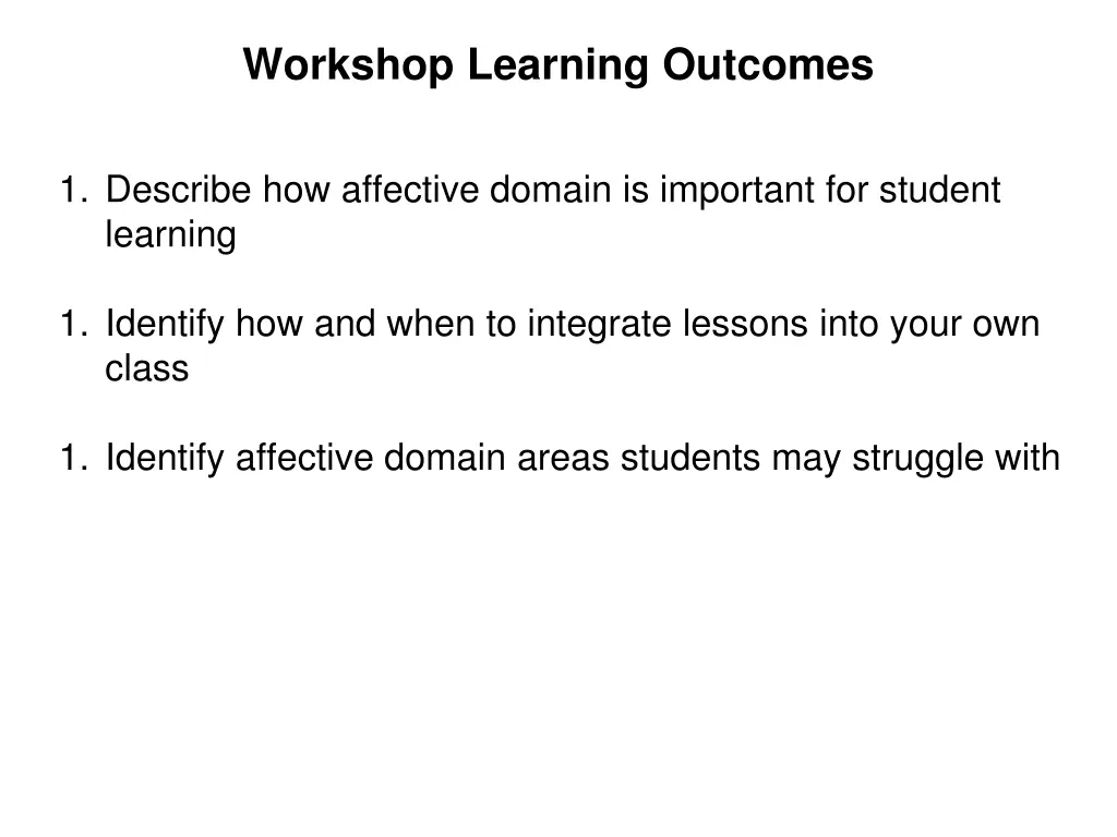 workshop learning outcomes