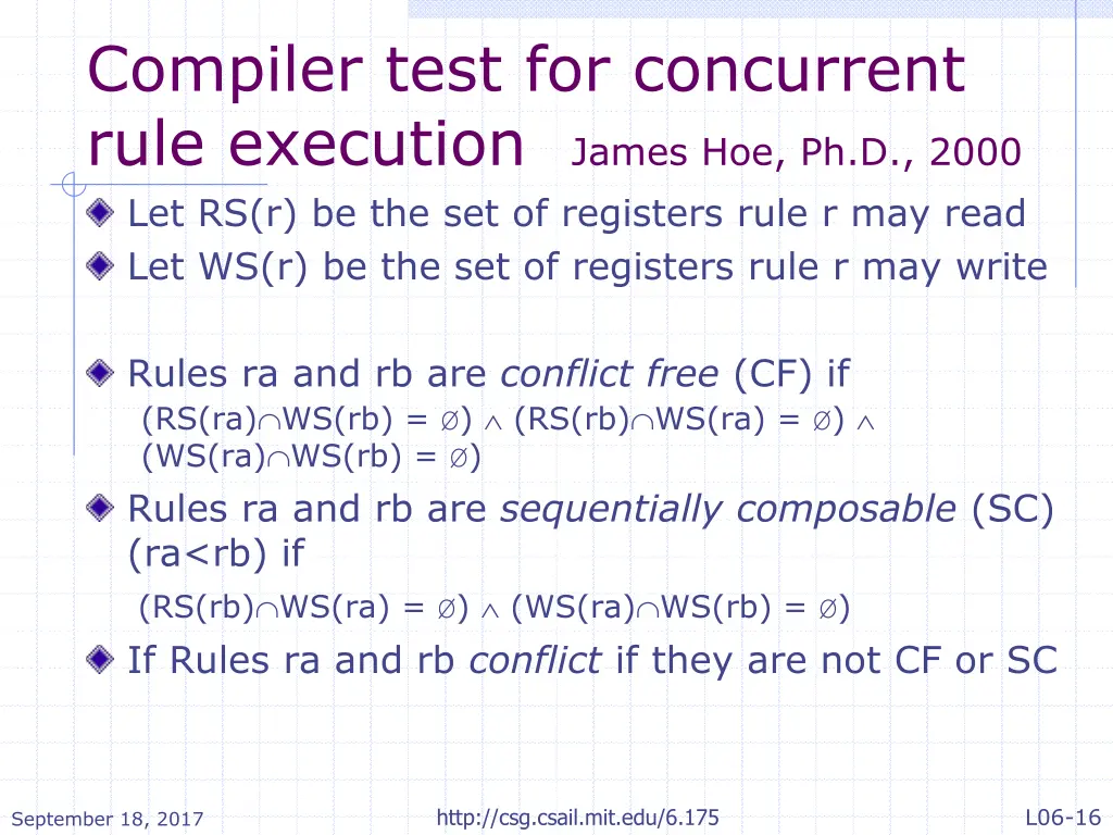 compiler test for concurrent rule execution james