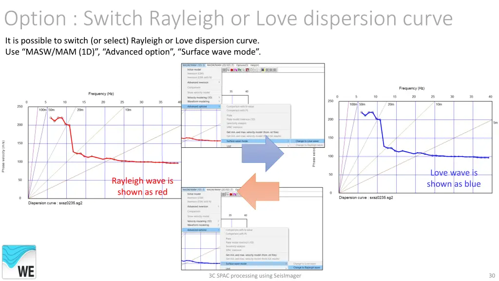 option switch rayleigh or love dispersion curve