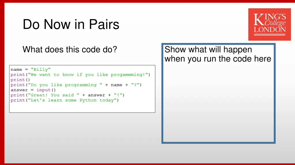 do now in pairs