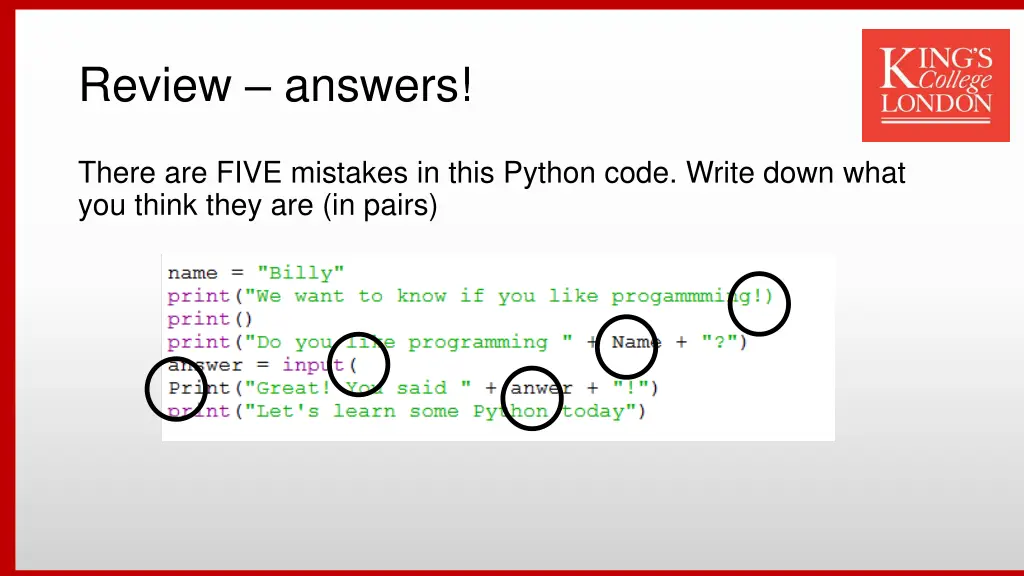 review answers