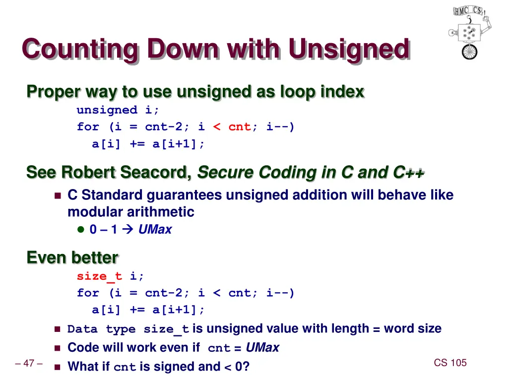 counting down with unsigned