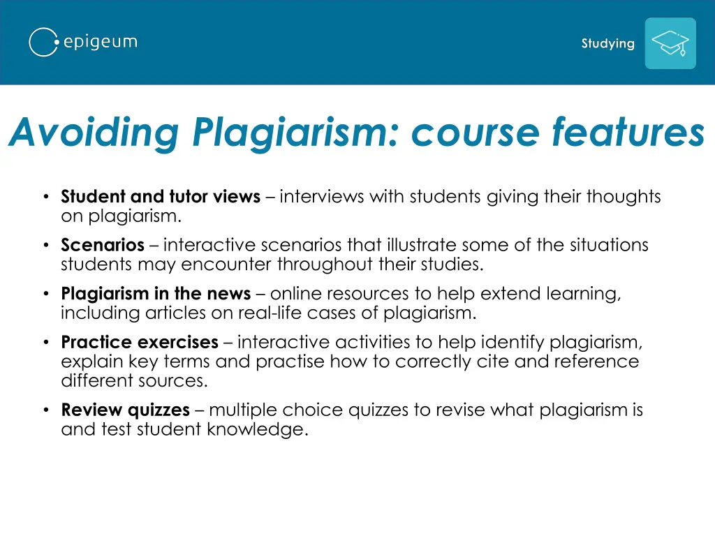 avoiding plagiarism course features