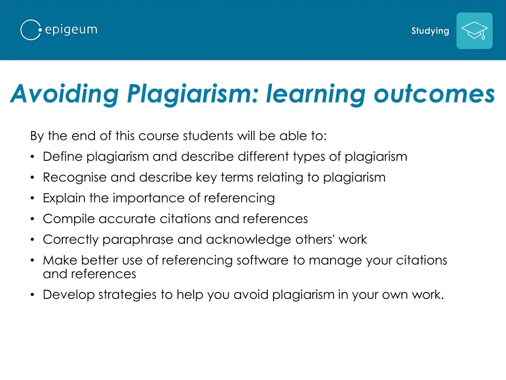 avoiding plagiarism learning outcomes