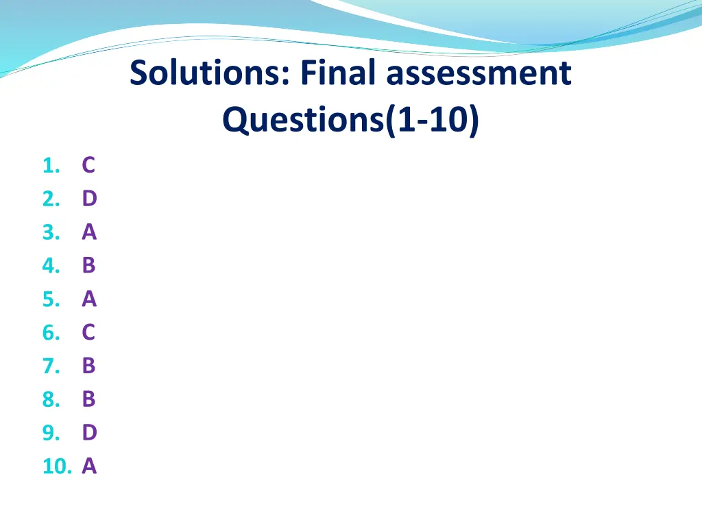 solutions final assessment questions 1 10