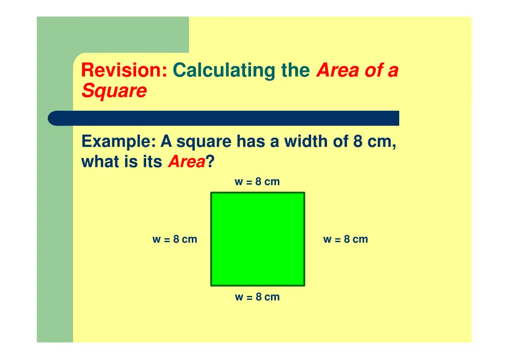 revision calculating the area of a square