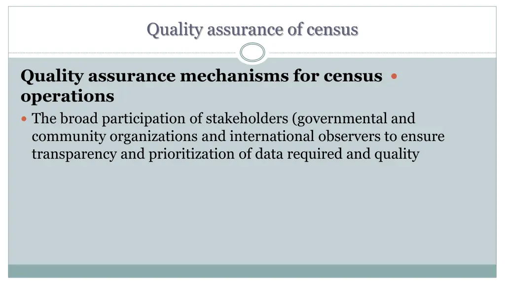 quality assurance of census 1