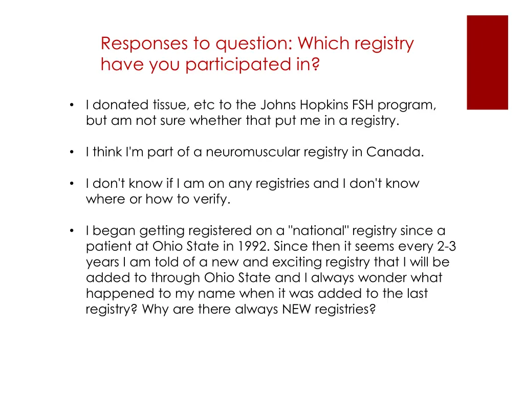 responses to question which registry have