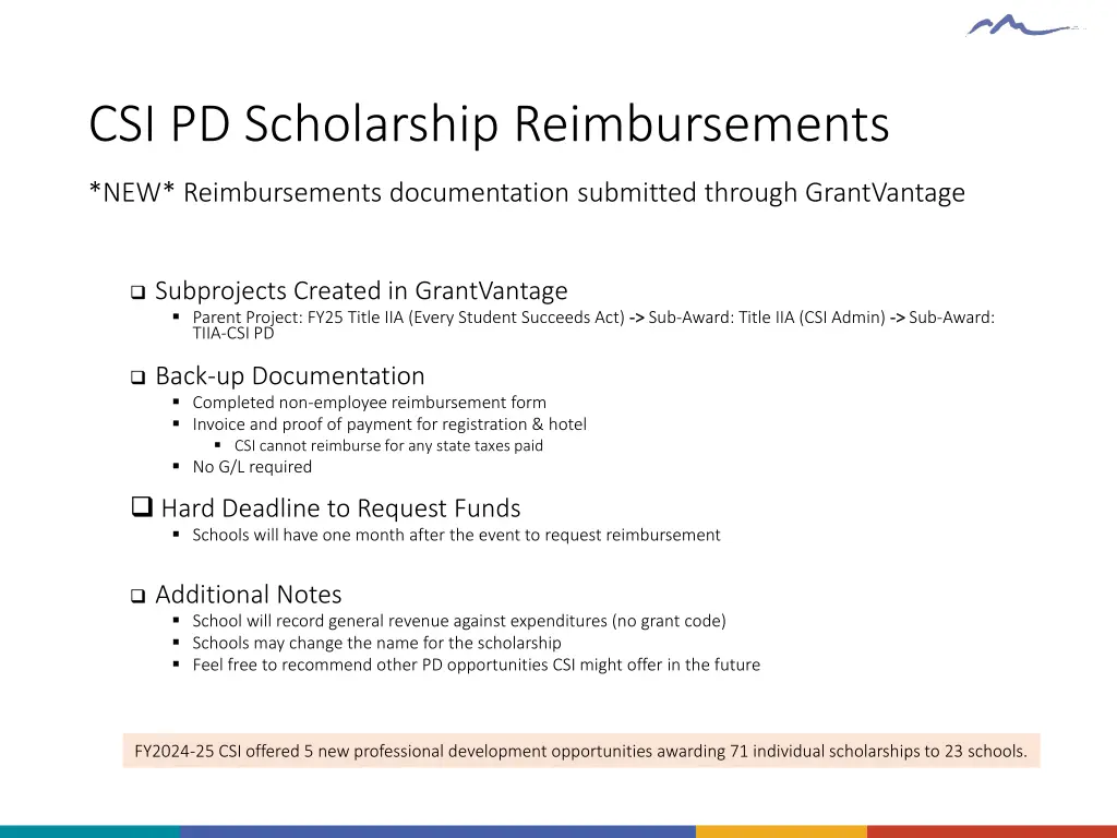 csi pd scholarship reimbursements