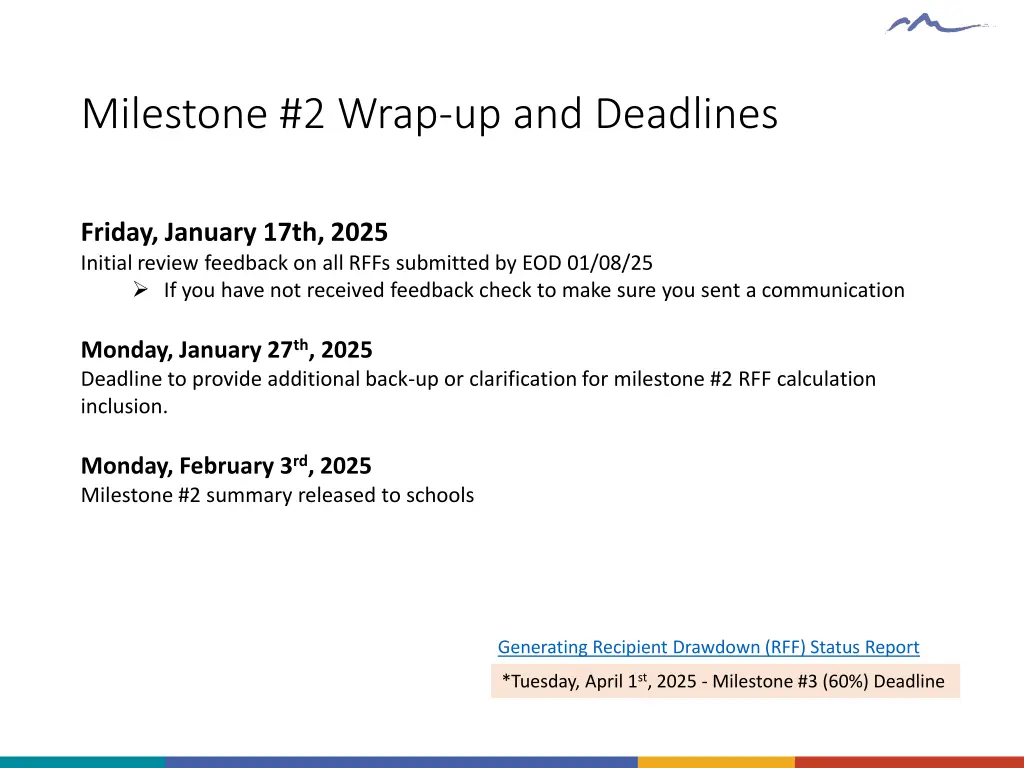 milestone 2 wrap up and deadlines