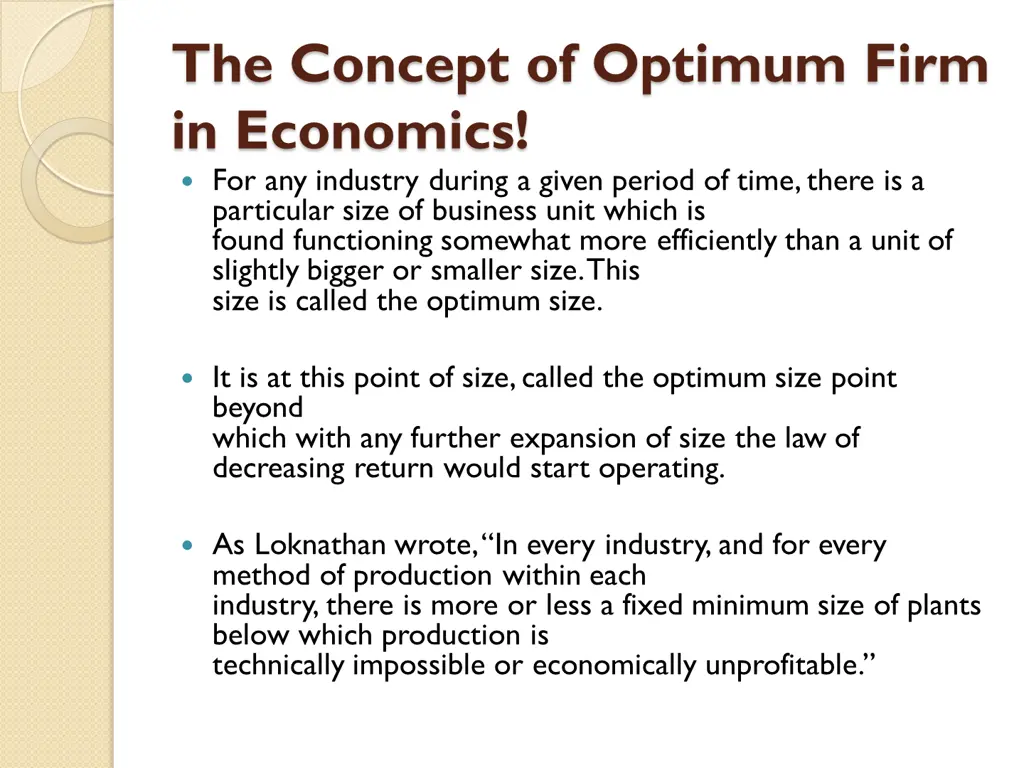 the concept of optimum firm in economics