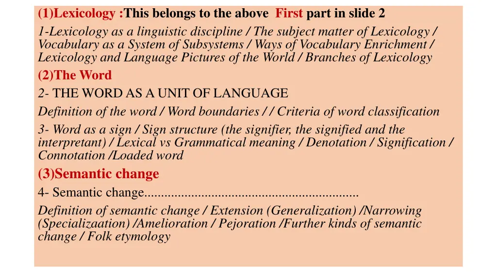 1 lexicology this belongs to the above first part