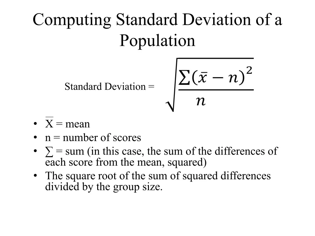 computing standard deviation of a population