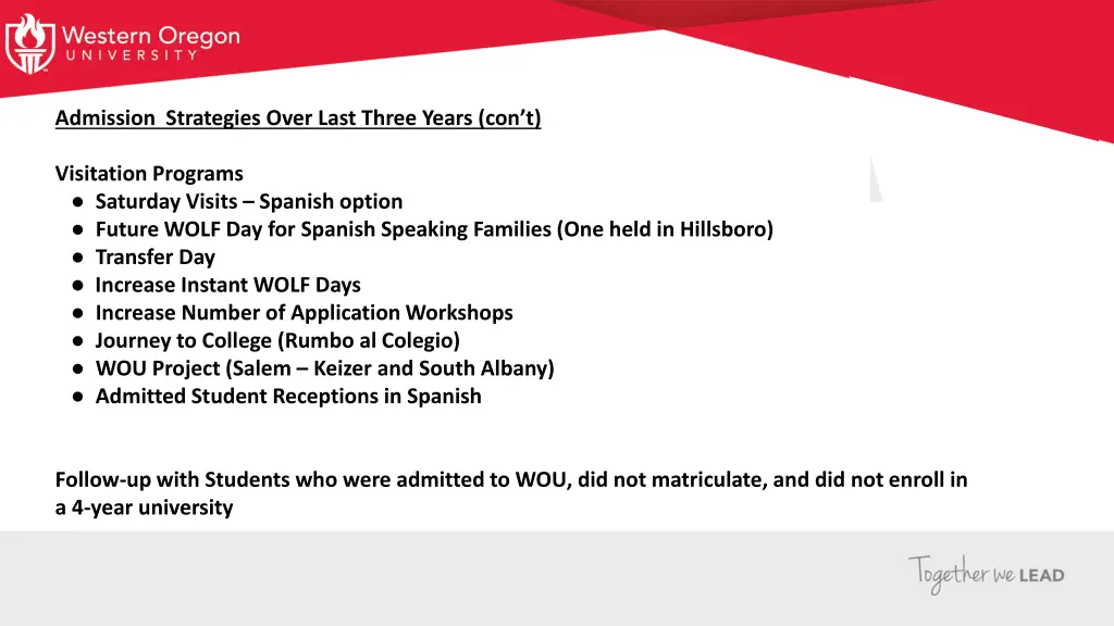 admission strategies over last three years con t 1