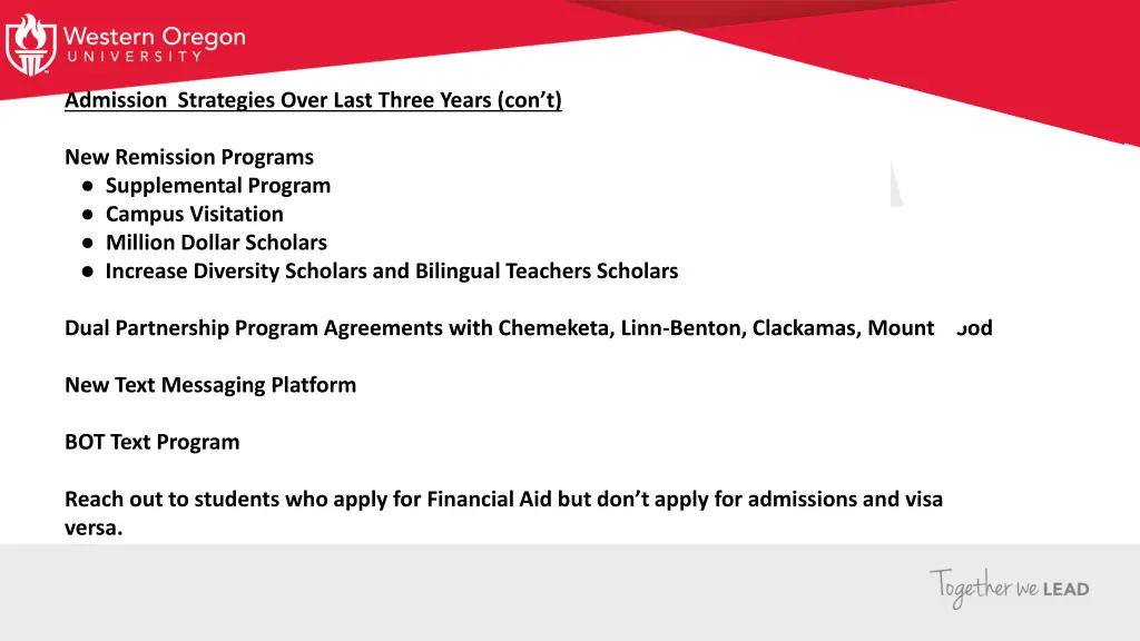 admission strategies over last three years con t