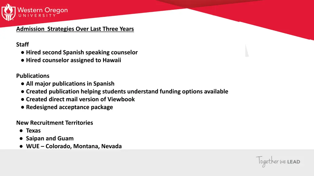 admission strategies over last three years