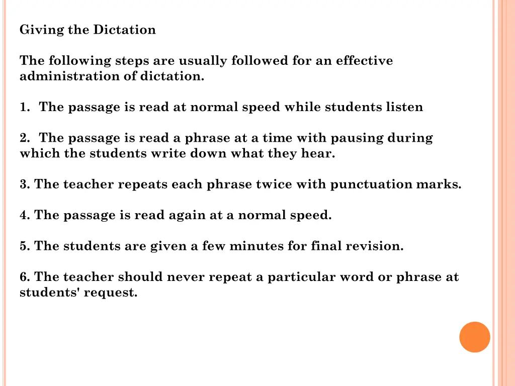 giving the dictation