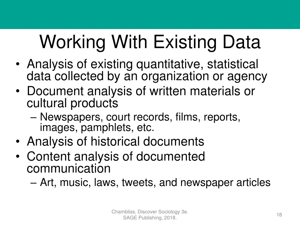 working with existing data analysis of existing