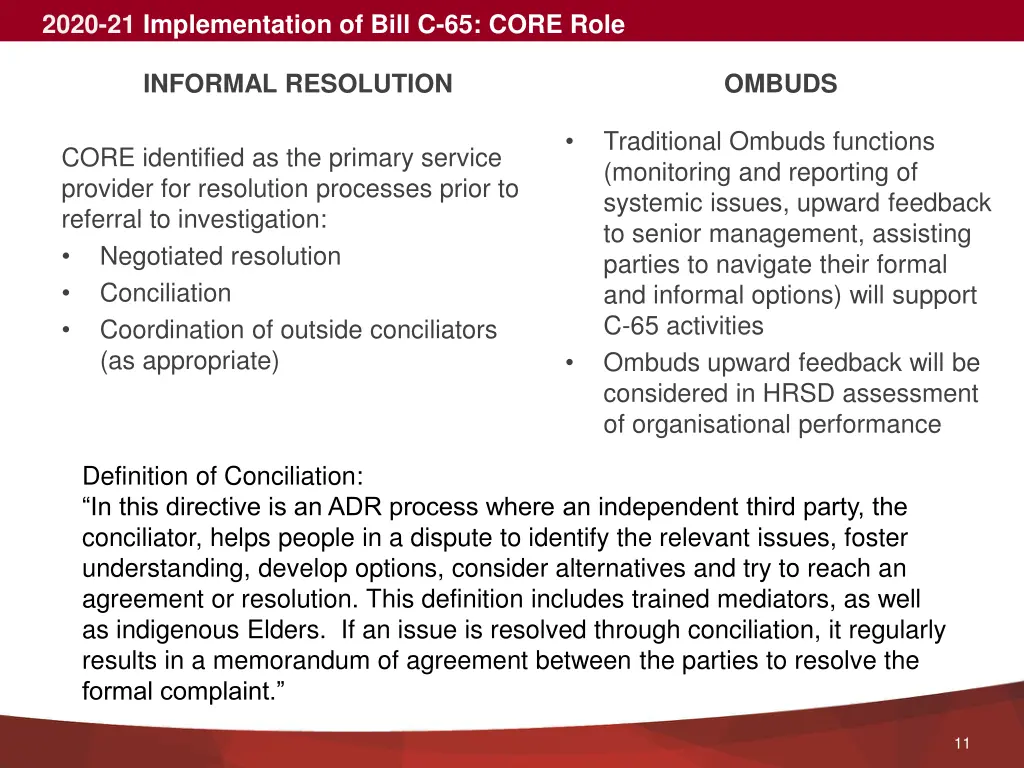 2020 21 implementation of bill c 65 core role