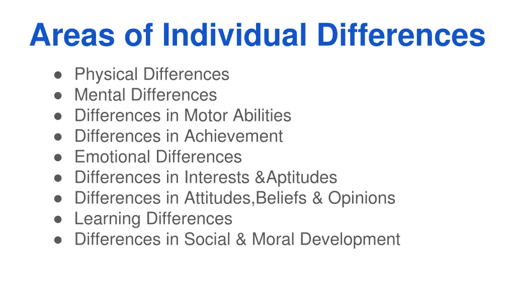 areas of individual differences