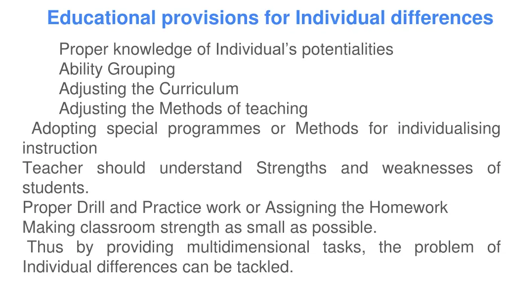 educational provisions for individual differences
