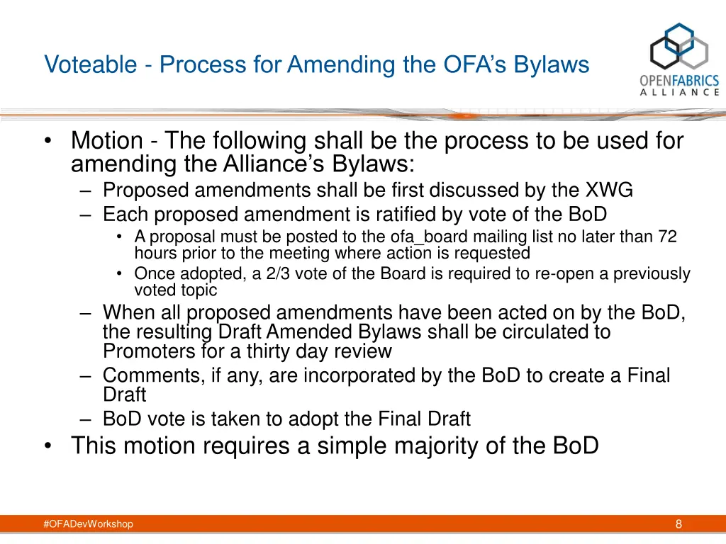 voteable process for amending the ofa s bylaws