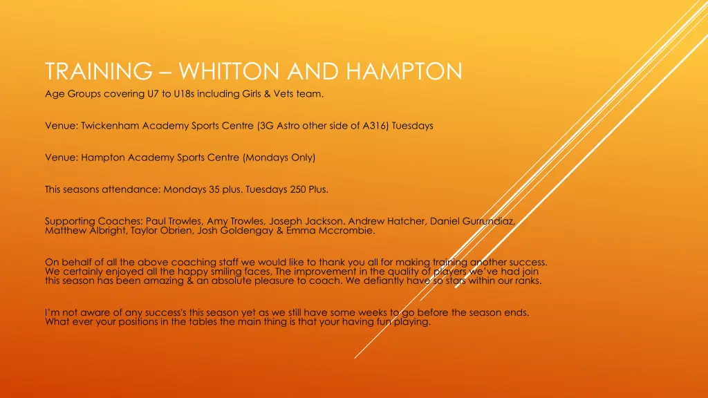 training whitton and hampton age groups covering