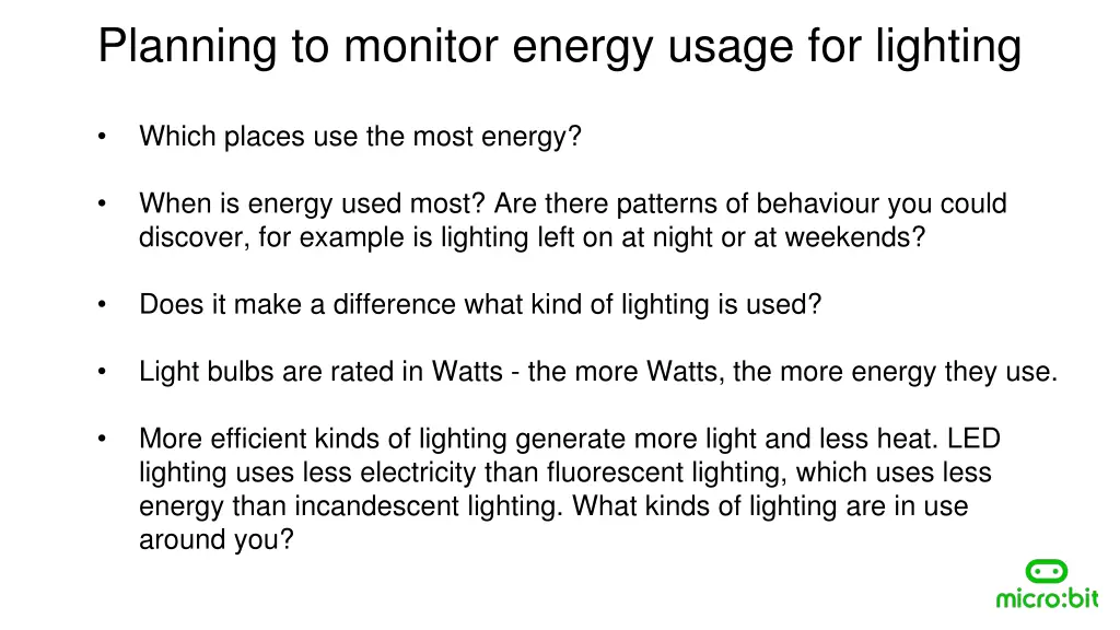 planning to monitor energy usage for lighting