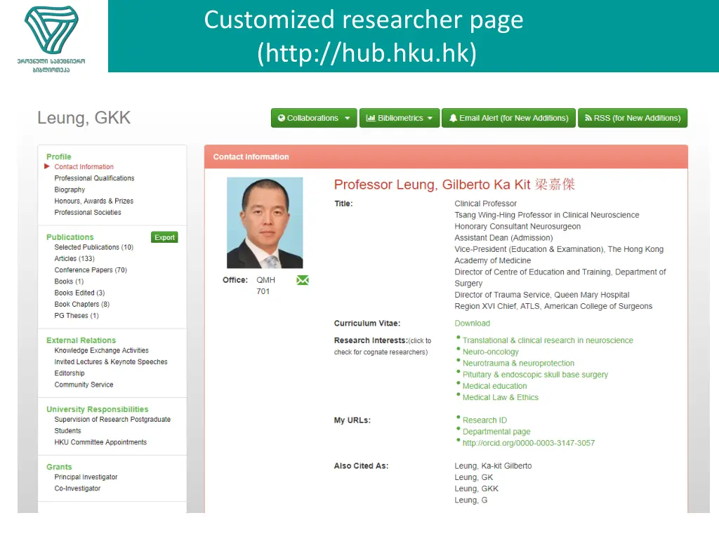 customized researcher page http hub hku hk