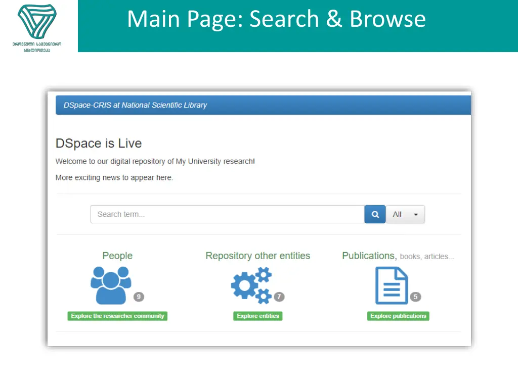 main page search browse