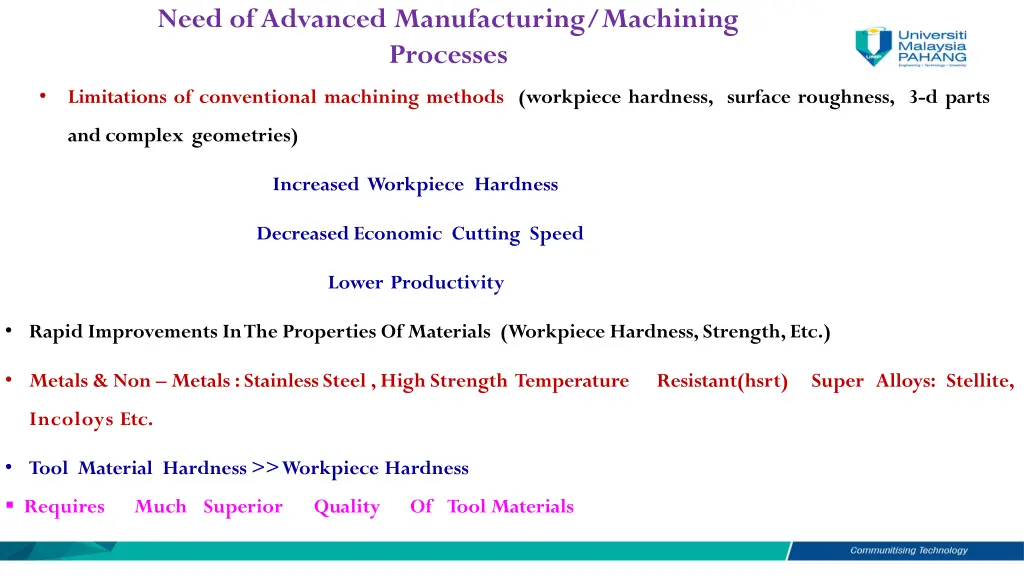 need of advanced manufacturing machining processes