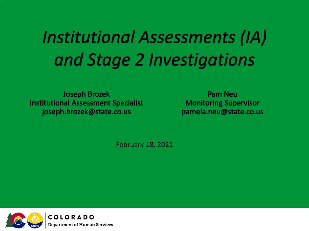 institutional assessments ia and stage