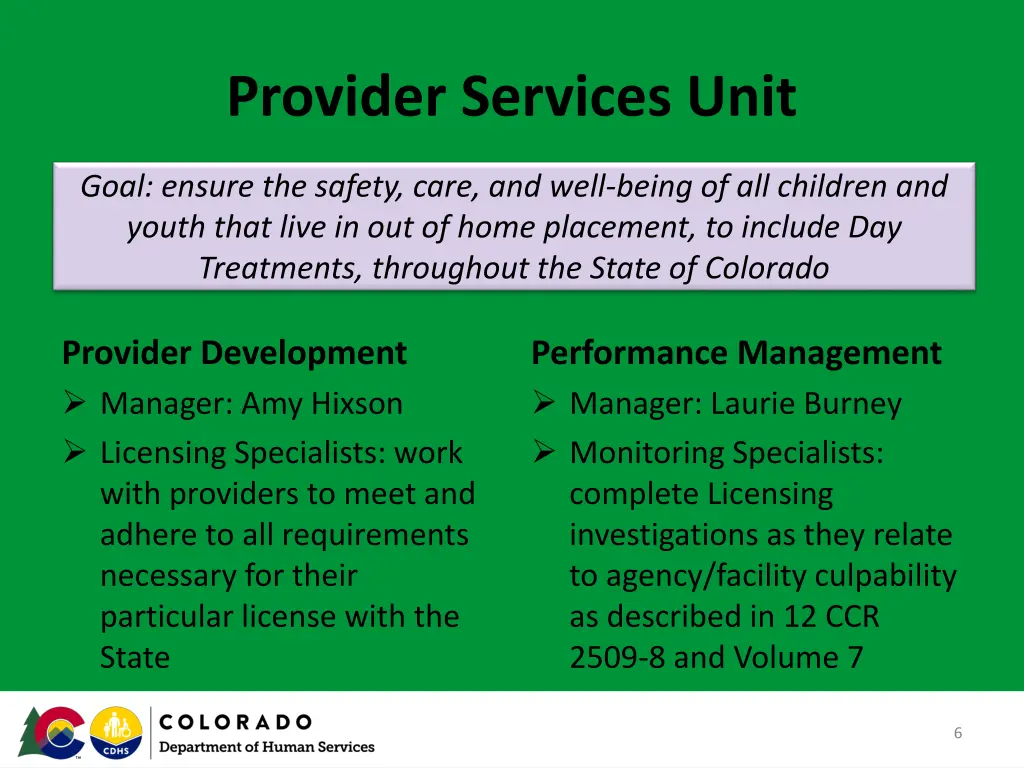 provider services unit