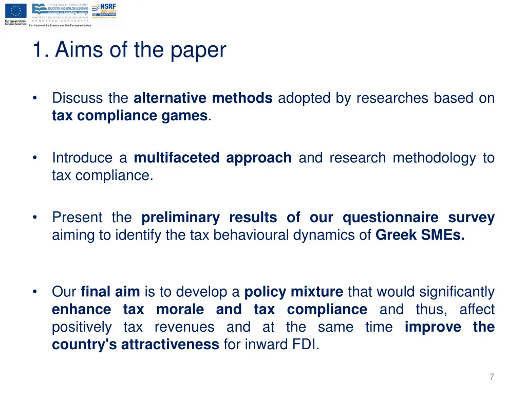 1 aims of the paper