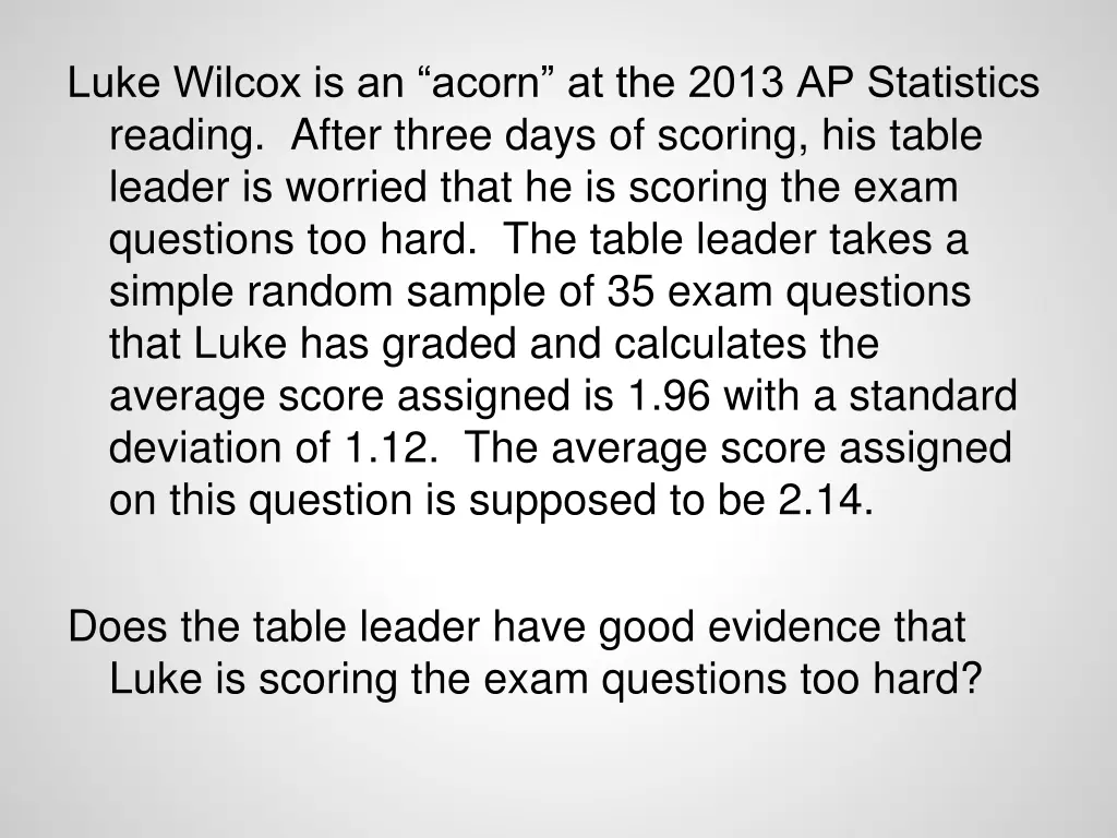 luke wilcox is an acorn at the 2013 ap statistics