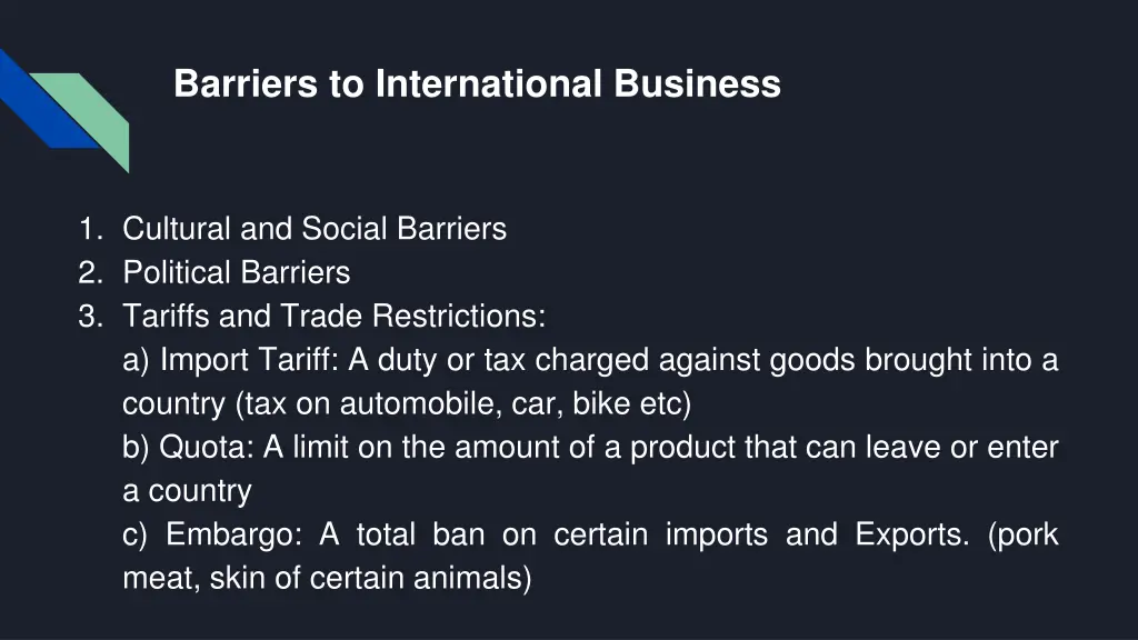barriers to international business