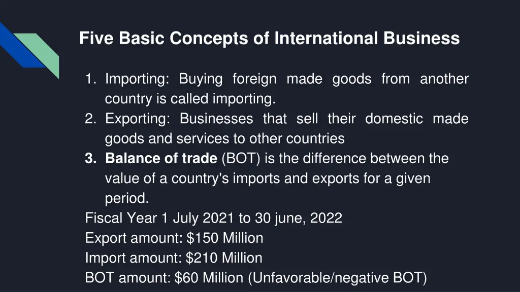 five basic concepts of international business