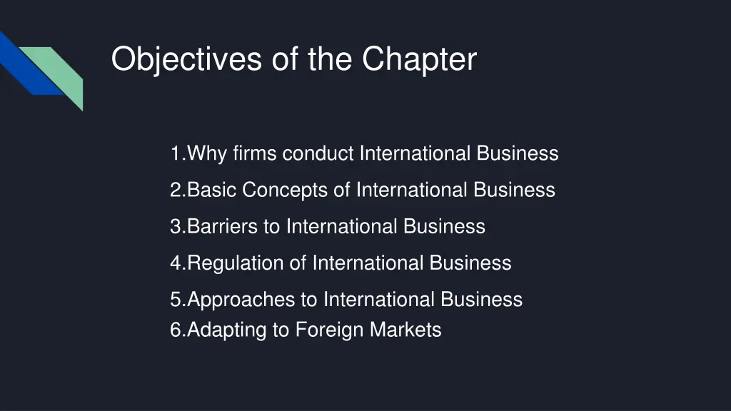 objectives of the chapter