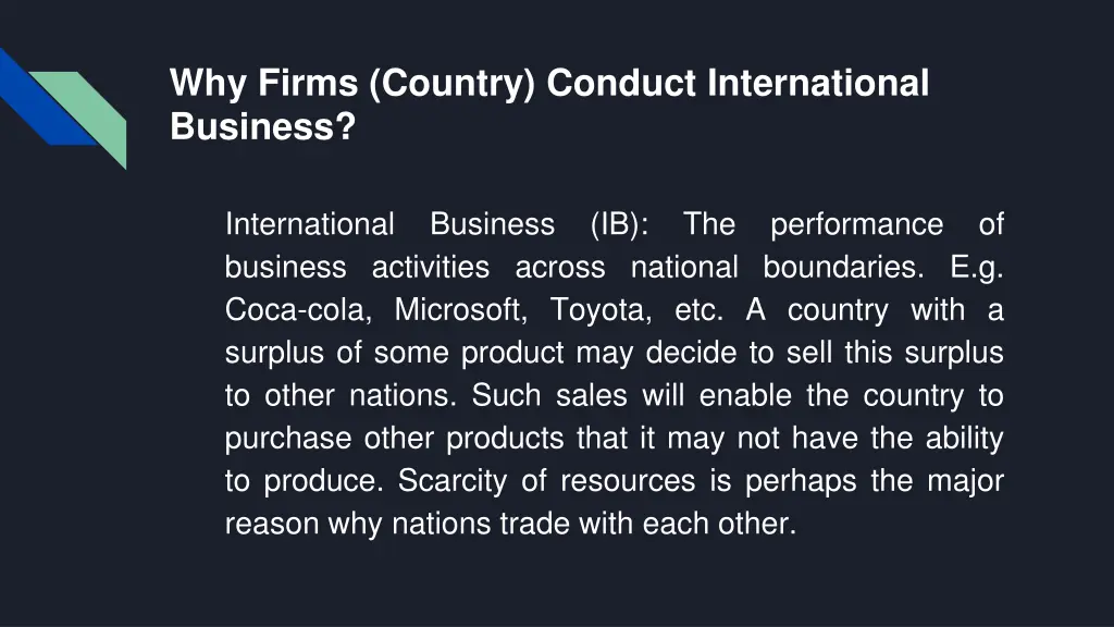 why firms country conduct international business