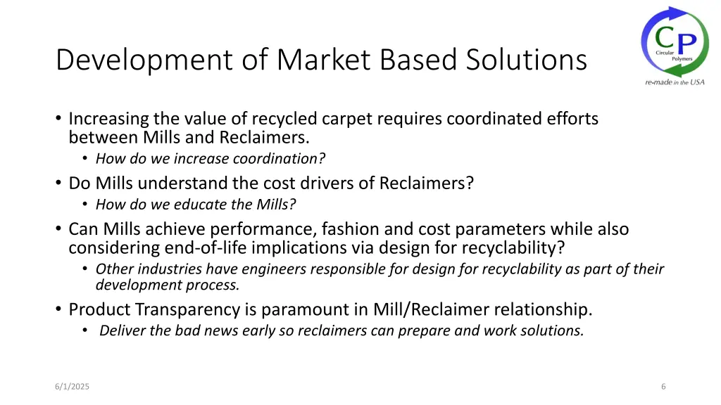 development of market based solutions