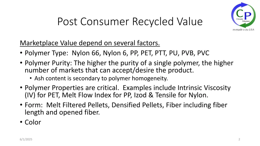 post consumer recycled value