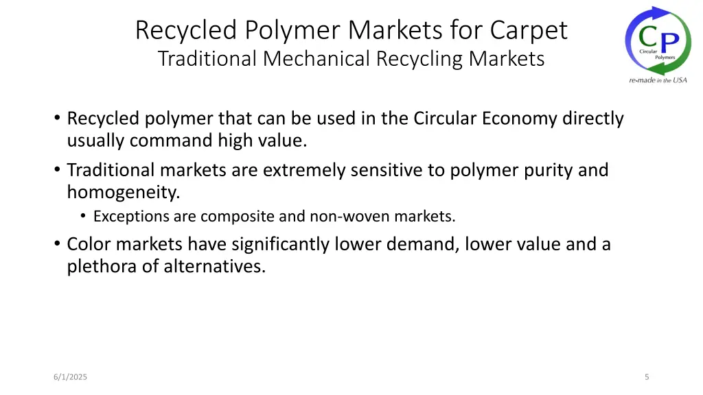 recycled polymer markets for carpet traditional