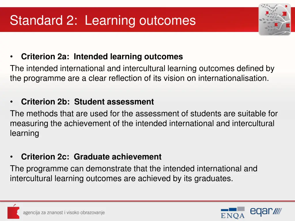 standard 2 learning outcomes