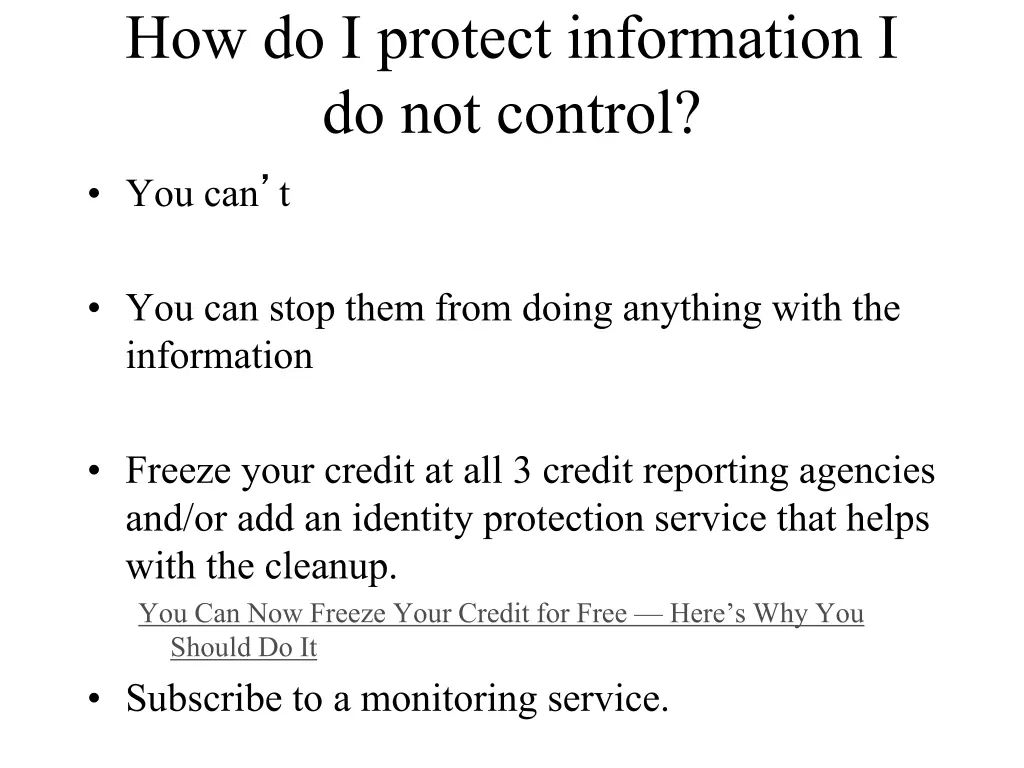 how do i protect information i do not control