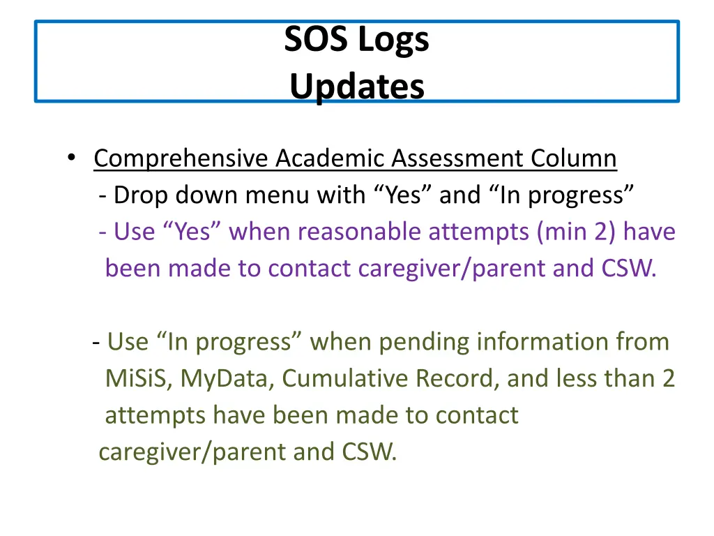sos logs updates