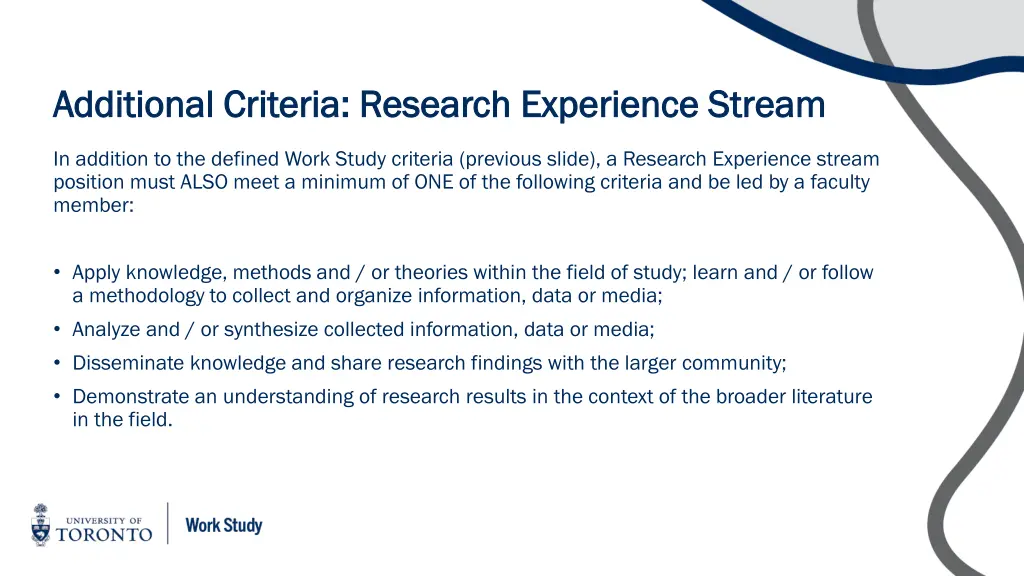 additional criteria research experience stream