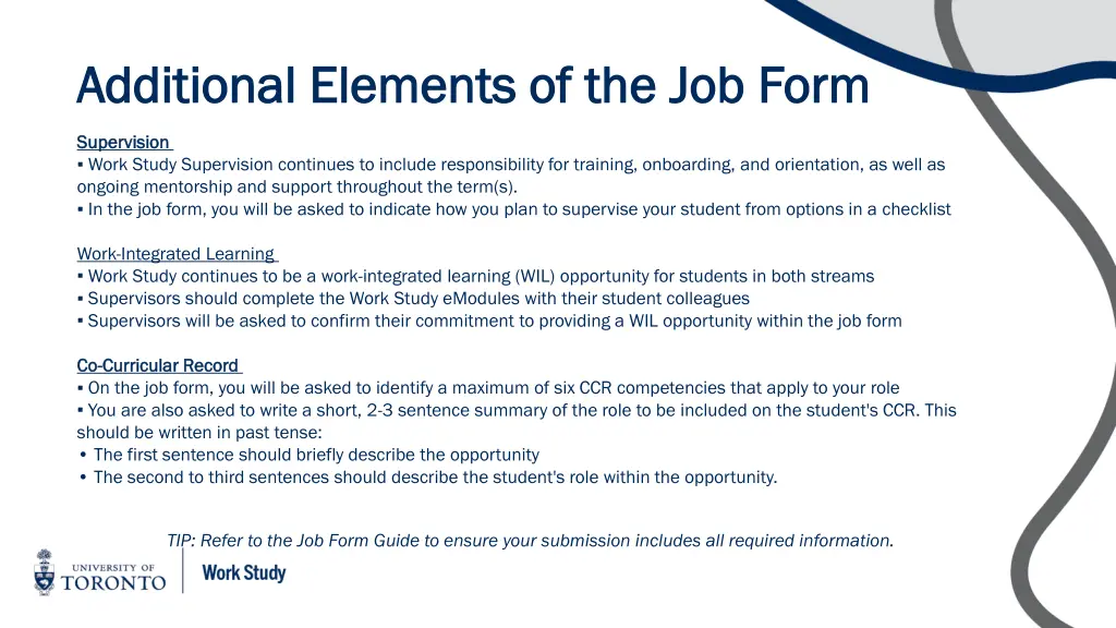 additional elements of the job form additional