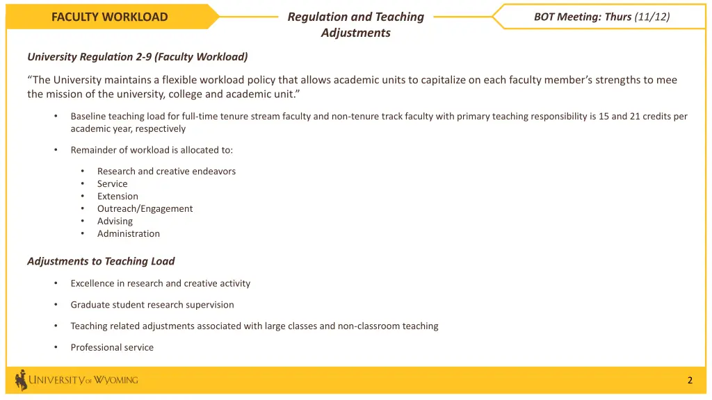 regulation and teaching adjustments